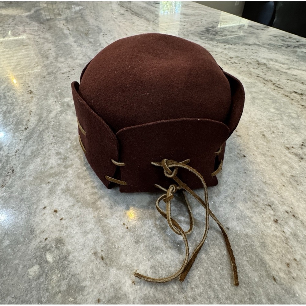 VTG 1950s Doeskin 100% Wool Felt Hat Burgundy Coif Peasant Geo Bollman USA
